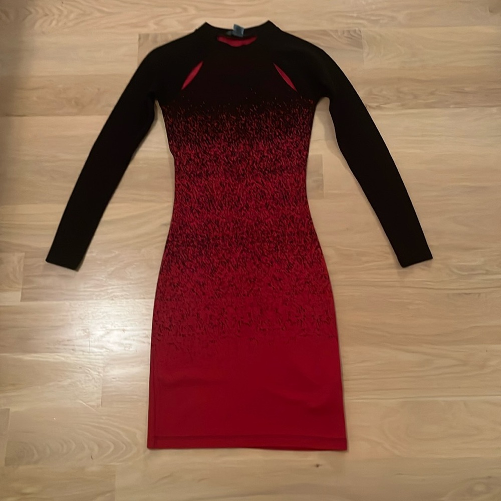 French Connection Black and Red Ombré Dress Size 0